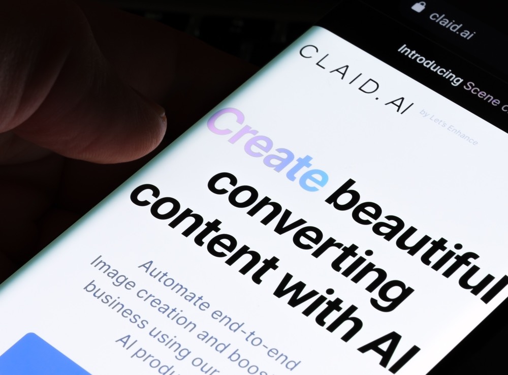 A close-up view of an advertisement for AI-driven content creation services. An ethical dilemma in photography exists due to the widespread availability of free, LLM-generated content.