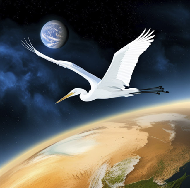 ai prompt generated egret flying over earth.