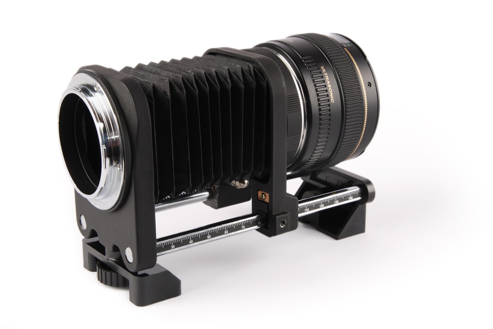 A set of camera bellows intended for macro photography with a conventional DSLR lens.
