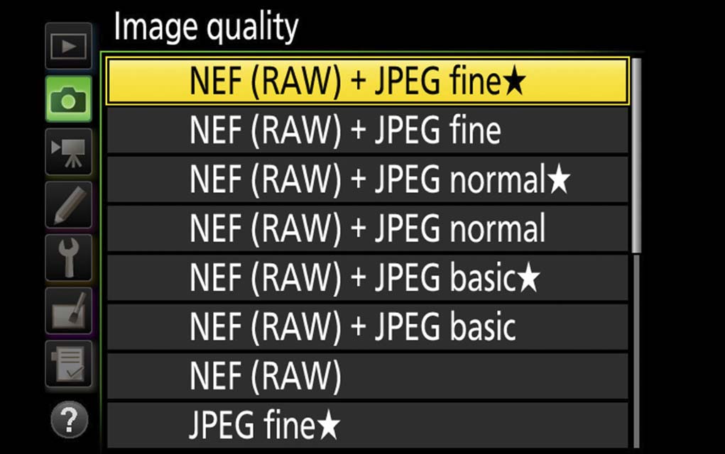 image quality camera setting menu.