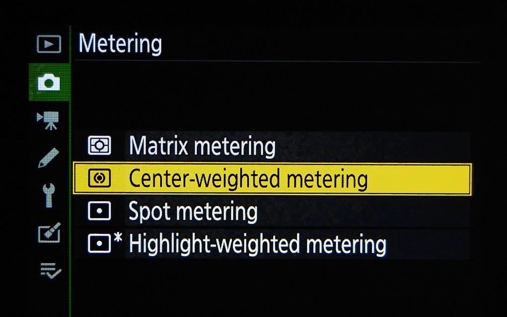 camera menu metering mode settings for wildlife photography.