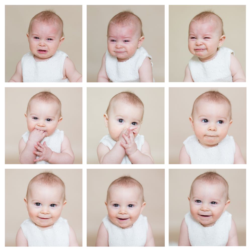 creative collage featuring photos of baby with different expressions.