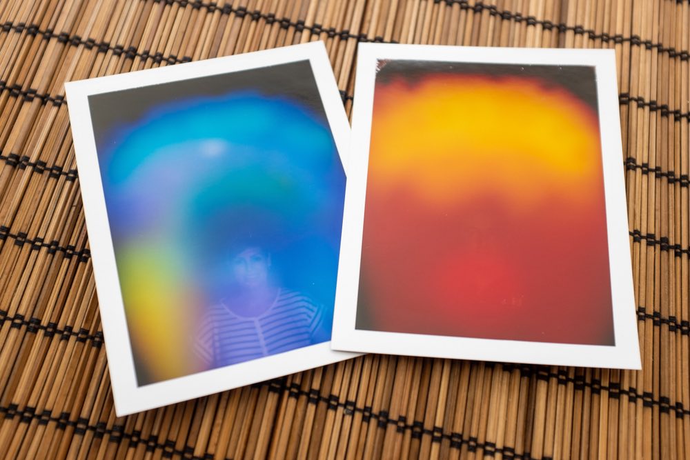 Two prints of analog Kirlian photographs taken in color. Abstract photography using electromagnetic effects.