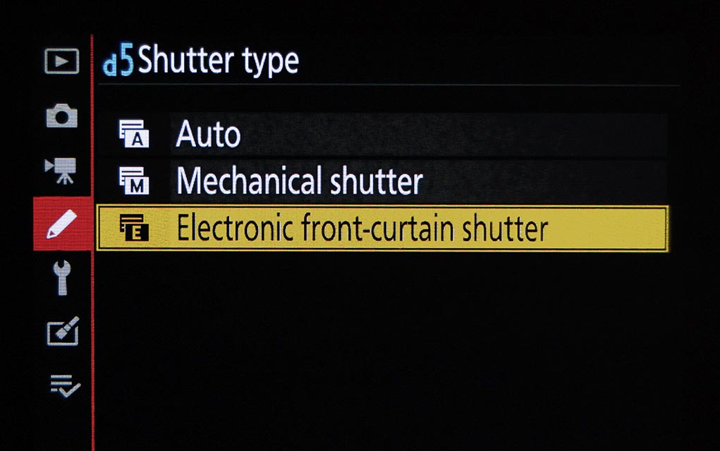 shutter type settings in camera menu.
