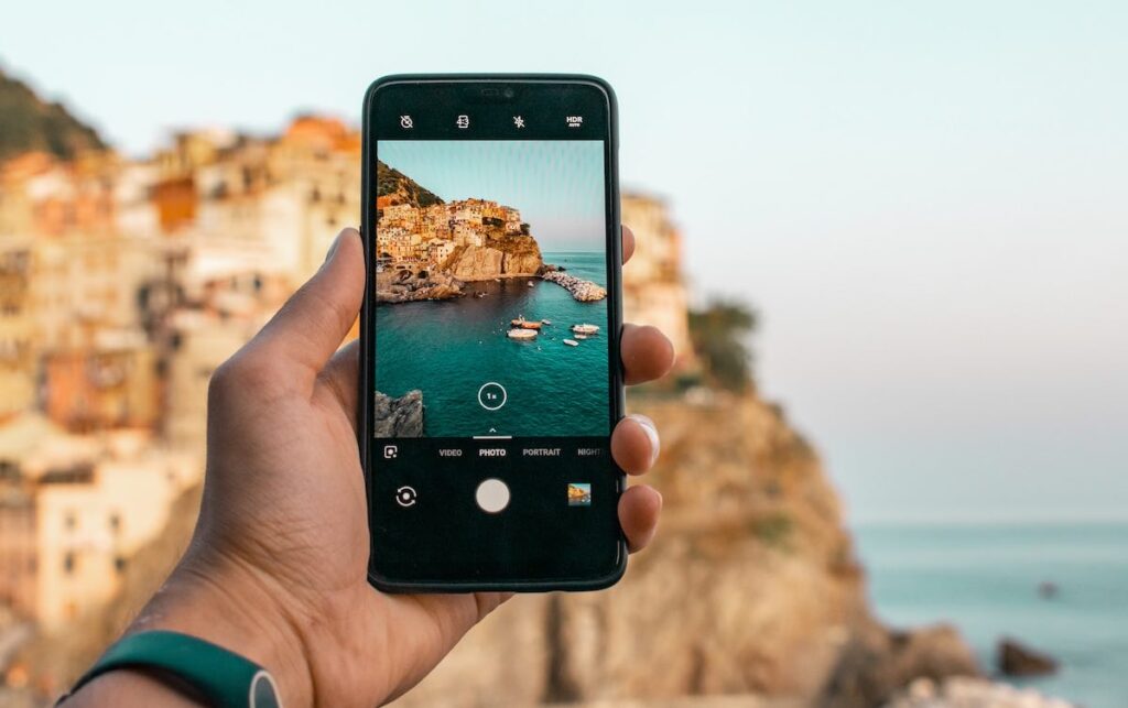 close-up of smartphone in camera mode.
