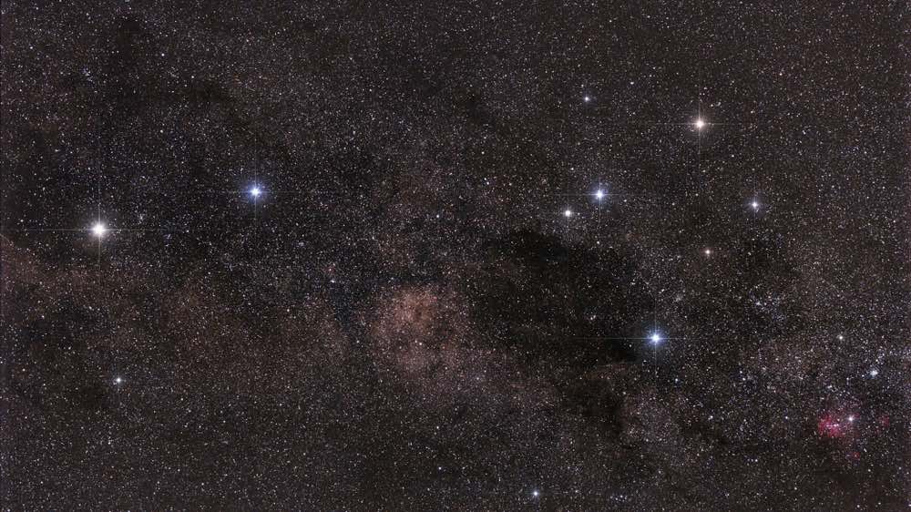A view of the Southern Cross star formation. Alpha and Beta Centauri visible to the left.